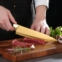 Vente en gros d'usine, ensemble de 8 couteaux de chef ambidextres faits à la main de haute qualité, en acier inoxydable, couteaux utilitaires, couteaux à éplucher les fruits, couleur or