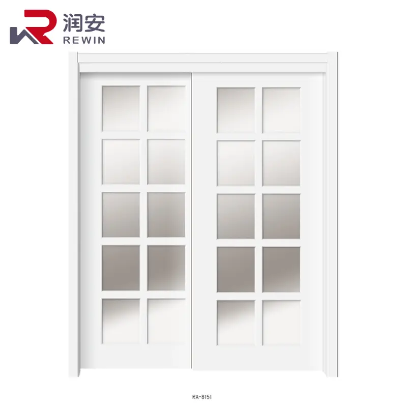 Excellent high quality white stained customized finished hotel glass sliding barn doors