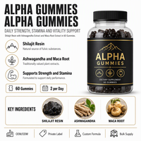 Extrait d'Ashwagandha Alpha Gummies avec résine de Shilajit et extrait de racine de Maca, ingrédients naturels de qualité supérieure