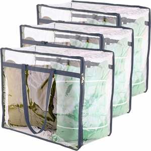 Clear <b>Vinyl</b> Zippered Storage <b>Bags</b> Home Foldable Wardrobe Organizer for Clothing Sturdy Storage for Sweaters Blankets Comforters - Product Image 1