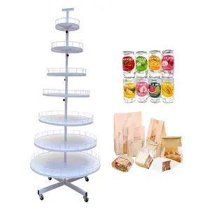 Store Multilayer Circular Tray Baking Bread Cake Dessert Snack Food Drink Metal Rotating Display Stand Rack