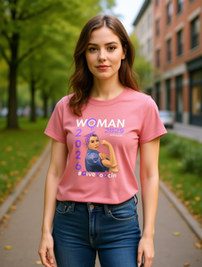T-shirt Elegante da Donna Girocollo Manica Corta Stampa Vintage Tema Giornata Internazionale della Donna 2029 Vestibilità Regolare Tessuto Jersey - Product Image 2