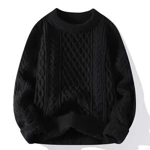 Nhà Cung cấp nhà máy Vòng cổ đan gân Jumper rắn màu dày cáp cotton dệt kim Áo len cho nam giới