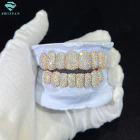 Grillz dentaire personnalisé en or massif, style Iced Out Bling, pour dents supérieures et inférieures, en argent S925, avec diamants Moissanite sans défaut, coupe permanente en ligne droite