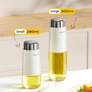 ขวดน้ำมันแก้วสำหรับครัวขนาด 280 มล. 500 มล. ฝาเปิดอัตโนมัติ ป้องกันการรั่วซึม ไม่หยดหย่อน ฝาสแตนเลส ภาชนะใส่น้ำมัน ขวดซอส - Product Image 2