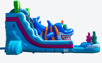 Toboggan aquatique gonflable commercial de 18 pieds sur le thème des requins avec piscine à éclaboussures et zone de saut, toboggan gonflable d'extérieur pour location événementielle
