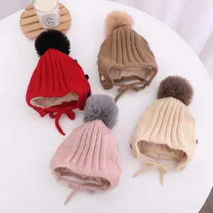 Осенне-зимняя шапка для маленьких девочек с помпоном, Детские облегающие шапки, теплые вязаные шапки для младенцев, шапки, Детские аксессуары
