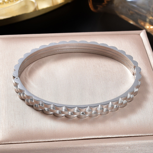 Minimalist Luxury Gear Textured Wholesale Fashion Fine Designer Custom <b>silver</b> Plated Stainless Steel for women <b>bangle</b> <b>bracelet</b> - Product Image 5