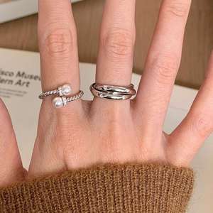 Bague triple en argent sterling S925, classique, sertie de diamants, entrelacée, plusieurs couches, enroulements exquis, technologie d'incrustation à griffes - Product Image 5