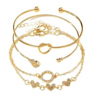 Ensemble de 4 bracelets tendance en alliage avec nœud cœur, bijoux, bracelet ouvert à nœud cœur en diamant pour femme