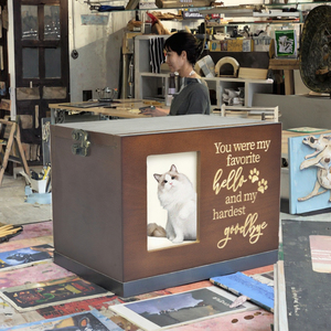 Solid Wood Pet Memorial Urn with Photo Frame - Custom Engraved Dog Cat <b>Ashes</b> Keepsake Box, Handcrafted Pet Cremation Urn - Product Image 3