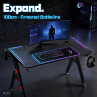Bureau de Gaming AOR RGB LED ABS Armor 20 Modes BlackSamurai H2 avec Porte-Gobelet, Support Casque, Multiprise 100x60cm Vente en Gros Usine 2026