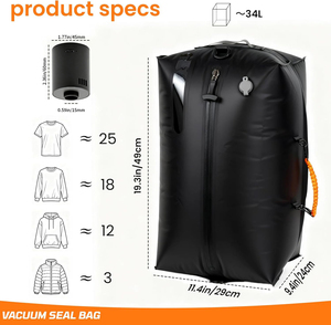 Bolsa de Almacenamiento al Vacío para Ropa, Grande, Negra, Impermeable, Ligera, con Bomba de Vacío - Product Image 2