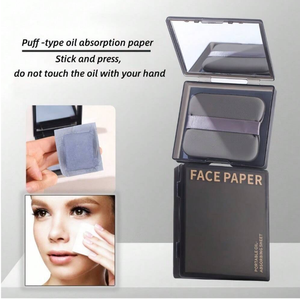 CLBX-papier d'aspiration d'huile pour le visage pour peau <span class=keywords><strong>grasse</strong></span> d'été, avec miroir et houppette, charbon de bambou - Product Image 3