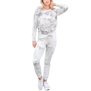 High Quality Women's Casual Cotton Spandex Track Suits for Autumn Workout O-Neck Solid Pattern Tie-Dye Comfortable Tracksuit Set