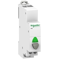 Éclairage A9E18036W, tête de bouton non éclairée, fixation fixe, fonctionnement NO, LED verte, 1 contact normalement ouvert, 250V AC, iPB