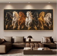 Décoration murale d'art moderne pour la maison, peinture abstraite de sept chevaux galopants en cristal noir et blanc avec cadre