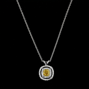 Collar con Colgante de Diamante Amarillo Cultivado en Laboratorio con Corte Cojín, Certificado por IGI, Doble Halo, Regalo de Aniversario de Lujo para Mujer, Oro de 10K, 14K, 18K - Product Image 1