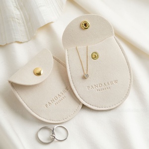 PandaSew Custom Logo Luxury 1.4mm Microfiber <b>Ring</b> Necklace Earrings Gift Package Button Bag Jewelry Pouch - Product Image 4