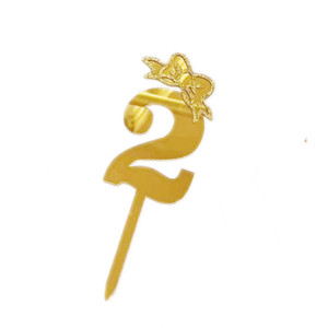 ตัวเลขอะคริลิคตกแต่งหน้าเค้ก 0-9 สีทองวิ้งๆ พร้อมโบว์ ประดับเค้กวันเกิด - Product Image 5