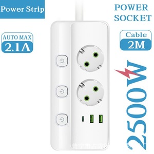 USB <strong>Smart</strong> Switch 10A ABS Power <strong>Strip</strong> 3 USB Ports 2 Outlets EU Standard Zero Live Wire Detection Independent Switch Control - Product Image 6