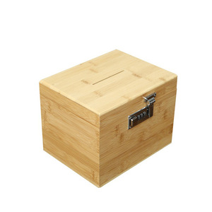 Bamboo Money Box <b>Square</b> Shape Large Capacity <b>Combination</b> Lock Environment Friendly Storage Box - Product Image 5