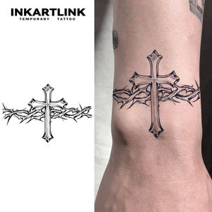 Pegatina de Tatuaje Personalizada con Espinas Cruzadas, Realista, Gótica, Herbal, Semipermanente de 15 Días, Arte Corporal <span class=keywords><strong>para</strong></span> Brazo y <span class=keywords><strong>Muñeca</strong></span>, Venta al Por Mayor <span class=keywords><strong>para</strong></span> Hombres - Product Image 1