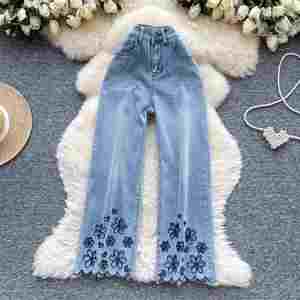 Pantalones Vaqueros Casuales de Verano para Mujer, Transpirables, Antiestáticos, Impermeables, de Secado Rápido, Bordados, de Cintura Alta, Largos hasta el Tobillo - Product Image 1
