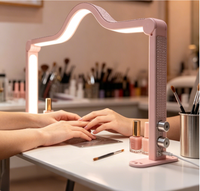 Lampe à ongles LED demi-lune rose à strass, intensité réglable, lumière arquée ajustable pour maquillage permanent et espace de travail de salon de beauté