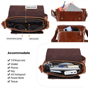 Sac bandoulière vintage de luxe en cuir véritable pour <span class=keywords><strong>homme</strong></span>, sacoche décontractée et élégante avec logo personnalisé et sangle d'épaule - Product Image 3