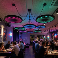 Lámpara Colgante LED Circular Radial RGB con Cambio de Color, de Hierro y Acrílico, con Control Remoto, Iluminación Ambiental para Restaurante, Venta al Por Mayor