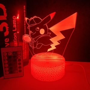 Lampe de nuit à illusion 3D <span class=keywords><strong>Pikachu</strong></span>, 7/16 couleurs changeantes progressivement, télécommande tactile, lampe de table USB Anime pour chambre à coucher, cadeaux de vacances - Product Image 3