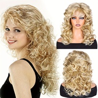 Nouvelle perruque synthétique de haute qualité, longue, bouclée, dorée, à grandes boucles, effet volumineux, 20 pouces, fabriquée à la machine, best-seller, vente en gros