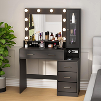 Coiffeuse de chambre moderne avec éclairage LED, tiroirs de rangement, armoire à portes vitrées, multiprise intégrée, idéale pour appartement