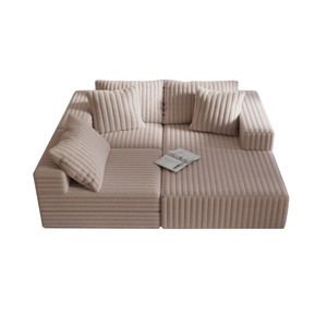 Ensemble modulaire rayé minimaliste, canapé d'angle confortable avec coussins en peluche, style nordique de luxe léger, amovible et lavable pour salon - Product Image 3