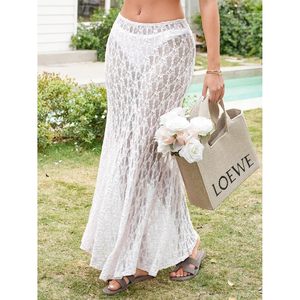 Fisoew Womens Lace <b>Maxi</b> <b>Skirt</b> High Waist A Line <b>Sheer</b> Chiffon Beach Cover Up Long Flowy Summer Vacation <b>Skirt</b> - Product Image 3