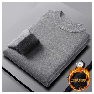 हेवीवेट थर्मल पुरुषों के ऊन स्वेटर फ्लेक्स-लाइन मॉक गर्दन लंबी आस्तीन के शीर्ष ठोस रंग शीतकालीन आधार शर्ट आरामदायक शरद ऋतु - Product Image 2