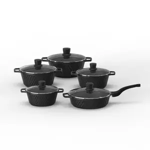 Lot de 10 casseroles antiadhésives en diamant de qualité supérieure sans fumée et écologiques pour la maison, batterie de cuisine