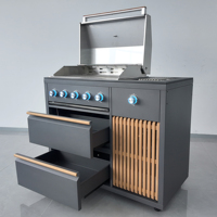 Îlot de cuisine extérieur modulaire complet avec barbecue, évier, réfrigérateur, tiroirs multi-niveaux et ensemble d'armoires de cuisson mobiles pour les fêtes barbecue