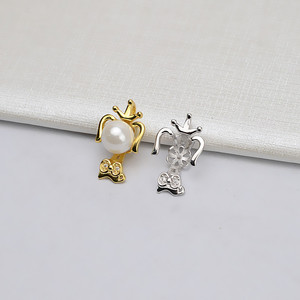 Pendentif tête d'animal chien zodiacal en argent S925, pendentif perle 8-9 mm avec plateau vide pour création de bijoux DIY, 587 apprêts et composants de bijouterie - Product Image 1