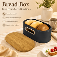 JYB High-End voedselveilige ovale blikken brooddoos, stevige blikken cake-, koekjes- en sandwichhouder met natuurlijke bamboe deksel