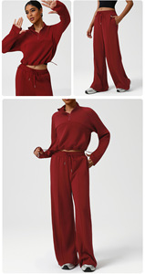 Abbigliamento <span class=keywords><strong>Donna</strong></span>: Set 2 Pezzi con Top Mezza Zip e <span class=keywords><strong>Pantaloni</strong></span> Larghi, <span class=keywords><strong>Tuta</strong></span> Sportiva per Allenamento e Tempo Libero - Product Image 3