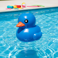 Promotion publicitaire : Grand canard jaune gonflable géant flottant pour piscine, modèle A15 de la marque AIRTECH, utilisation en extérieur