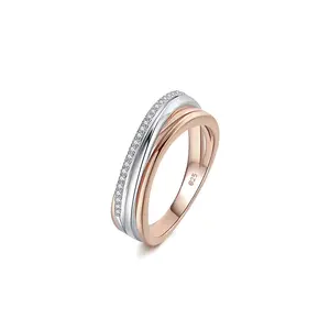 巴罗利经典珠宝2021 925纯银白金玫瑰金两种色调交织的女性结婚戒指