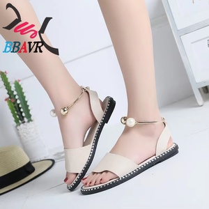 Nueva Colección Primavera 2025, Sandalias Planas Casuales para Mujer, Tallas Grandes, Ligeras, con Cordones Metálicos de Perlas, Estampadas, Modernas, de Verano - Product Image 3