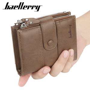 Baellerry <b>Men's</b> Short <b>Wallet</b> Coffee Color Large Capacity Zipper Coin Purse Multi Card Slot Buckle Design - Product Image 1