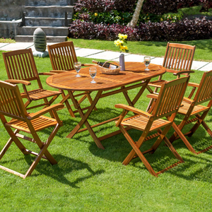 Ensemble de meubles de jardin Combohome 7 pièces pour jardin et terrasse, <span class=keywords><strong>table</strong></span> de jardin pliante en bois avec <span class=keywords><strong>support</strong></span> pour parasol et chaise avec accoudoirs - Product Image 2