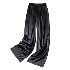 Prezzo di fabbrica pantaloni a gamba larga in tinta unita da donna pantaloni larghi OEM personalizzati Casual pantaloni lunghi in raso di seta morbidi e accoglienti per le donne