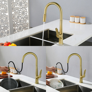 Rubinetto da <span class=keywords><strong>Cucina</strong></span> Estraibile in Ottone Massiccio Oro Spazzolato con 3 Modalità di Spruzzo Miscelatore Acqua Calda e Fredda Rubinetti di Lusso <span class=keywords><strong>per</strong></span> Cucine Commerciali - Product Image 2
