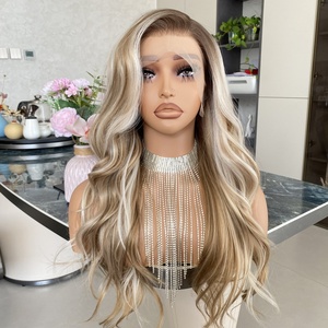 Perruque synthétique ondulée de 30 pouces, brun chaud avec blond blanc, pour femme, perruque à dentelle frontale 13x4, fibre résistante à la chaleur, vente chaude - Product Image 4